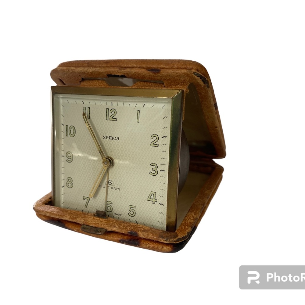 Vintage SEMCA Swiss Travel Clock Genuine Leather